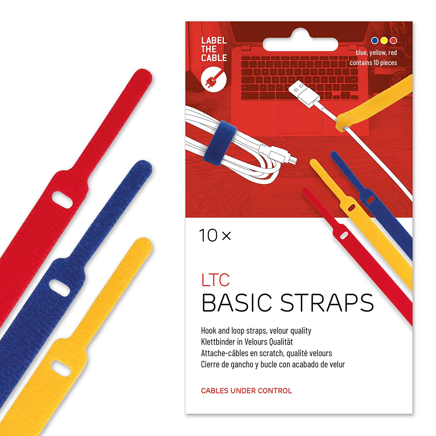 LABEL THE CABLE Label-the-Cable LTC Basic 1130 - Klettkabelbinder - Velour - 4x rot, 3x gelb, 3x blau (LTC 1130)