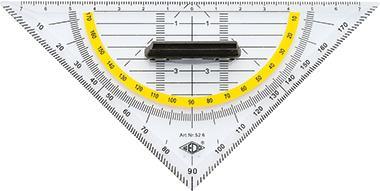 WEDO Geodreieck, Hypotenuse 160 mm, mit abnehmbarem Griff aus Kunststoff, transparent, mit Facetten, Maßskala gelb (52 6)