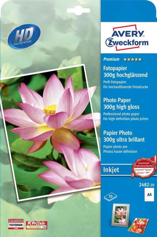 Avery Zweckform Premium Inkjet Photo Paper 2482 - extra lucido - bianco - A4 (210 x 297 mm) - 300 g/m - 20 fogli di carta fotog