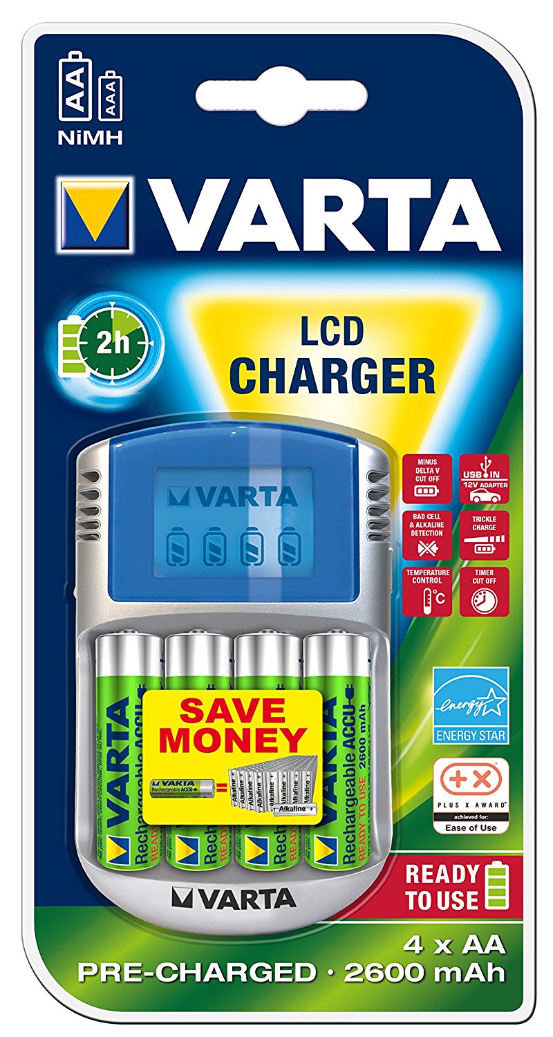 Varta Ladegerät - LCD Charger - inkl. 4x AA 2600mAh +12V +USB (57070 201 451)