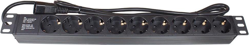 19 Steckdosenleiste, 1HE, Kaltgeräte-Stecker C14 an 9x Schutzkontakt-Buchse, Kinderschutz, Kunststoffprofil, schwarz, Good Connections® (GC-N0107)