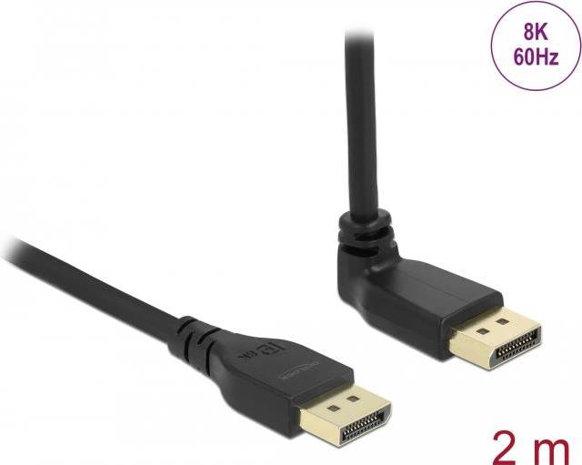 Delock Cavo DisplayPort da maschio diritto a maschio con angolo di 90° verso l'alto 8K 60 Hz 2 m senza funzione snap-in