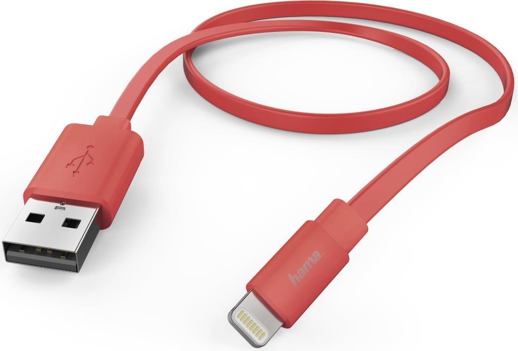 Hama Prime Line Flat - USB Typ A (S) bis Apple Lightning (S) - 1,2m - Pink (00173645)