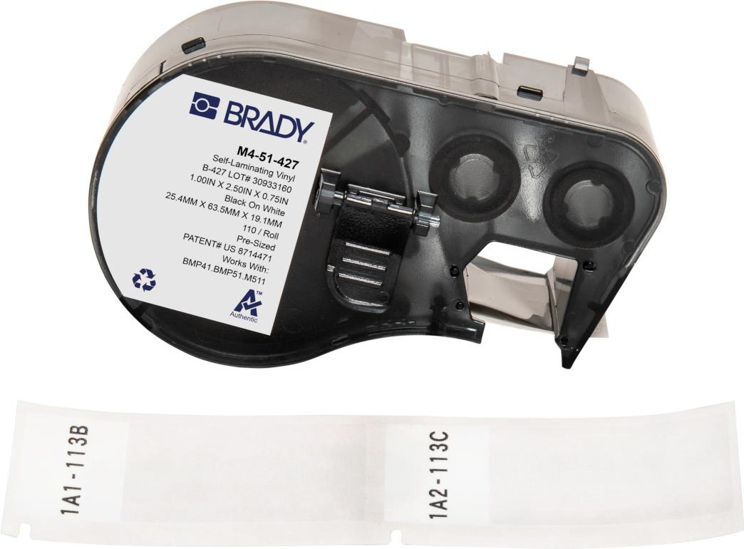 Brady M4-51-427 etichetta per stampante Nero, Bianco Etichetta per stampante autoadesiva (BMP41/BMP51/M511 Label - Printer Labe