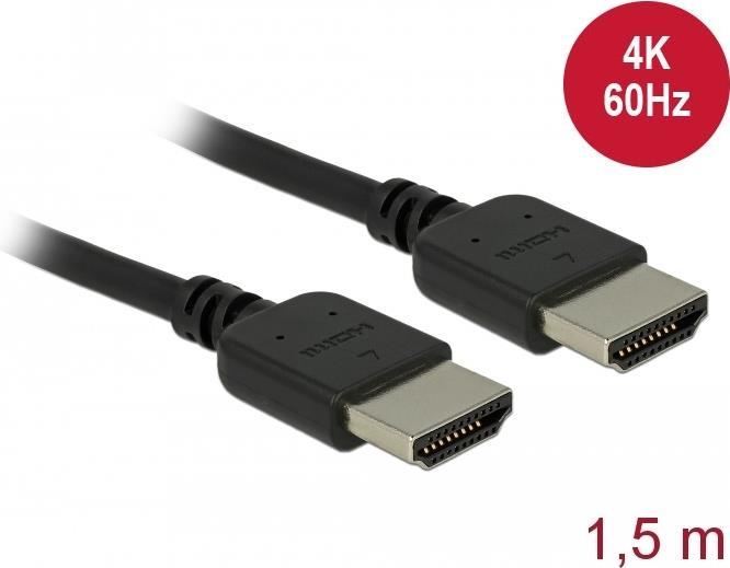DeLOCK Premium - Premium Highspeed mit Ethernet HDMI mit Ethernetkabel - HDMI (M) bis HDMI (M) - 1,5m - dreifach abgeschirmtes Twisted-Pair-Kabel - Schwarz - 4K Unterstützung, Dolby DTS-HD Master Audio-Unterstützung (85216)