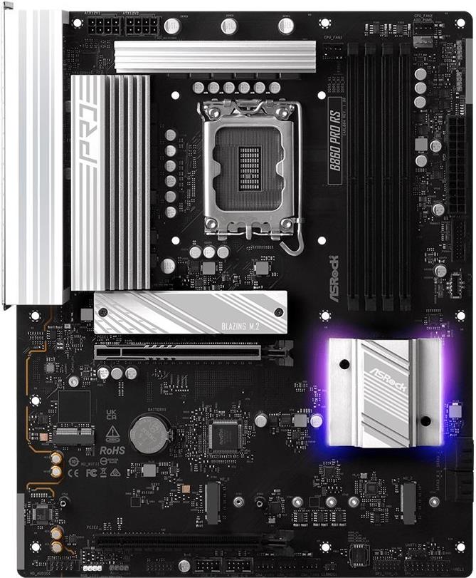 ASRock B860 Pro RS Intel 1851 Socket Motherboard ATX 4x DDR5 Slots 3x M.2 Sockets 2x USB-C Port Fitted I/O Shield 2.5GbE LAN 1x