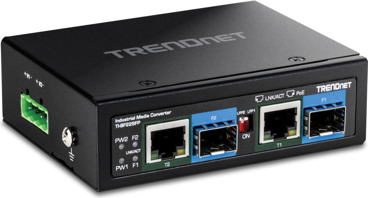 TRENDnet TI-BF22SFP Medien Konverter 2-Port Industrial SFP zu Gigabit PoE++ (TI-BF22SFP)