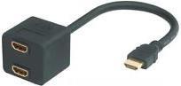 HDMI Y-Adapterkabel, 19pol HDMI St. / 2x 19pol HDMI Bu. Zum Anschluss von 2 Geräten mit HDMI-Ausgang an einen Monitor oder Beamer mit HDMI-Eingang (39910036)