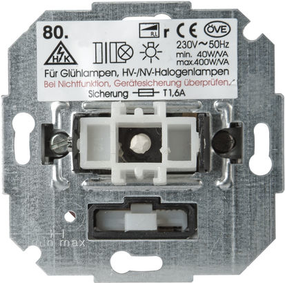 Kopp 806800004. Typ: Dimmer. Bauform: Montierbar, Steuerung: Knöpfe, Drehregler, Produktfarbe: Metallisch. AC Eingangsspannung: 230 V, AC Eingangsfrequenz: 50 Hz (806800004)