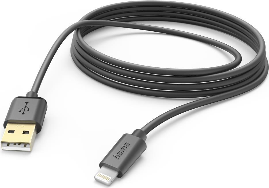 Hama 00201582 cavo Lightning 3 m Nero (Hama Charging/Data USB-A to Lightning Cable 480Mbps 3 Metre Black)