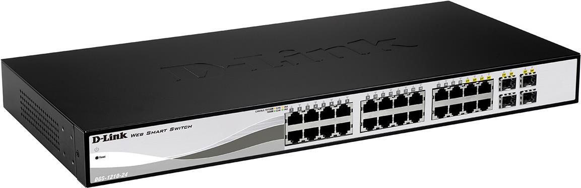 D-Link DGS 1210-24P - Switch - Smart - 24 x 10/100/1000 (PoE+) + 4 x Combo Gigabit Ethernet/Gigabit SFP - Desktop, an Rack montierbar - PoE+ (193 W)