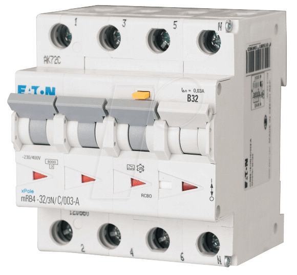 Eaton Fehlerstromschutzschalter FI 32 A 30 mA 3 + N 230 VAC (MRB4-32/3N/C/003-A)