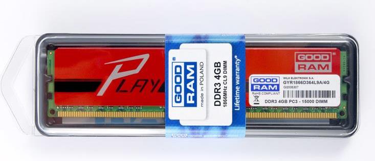 GOODRAM Play Red - Memory - 4 GB - DIMM 240-PIN - DDR3 - 1866 MHz / PC3-15000 - CL9 - 1.65 V - ungepuffert - nicht-ECC - rot