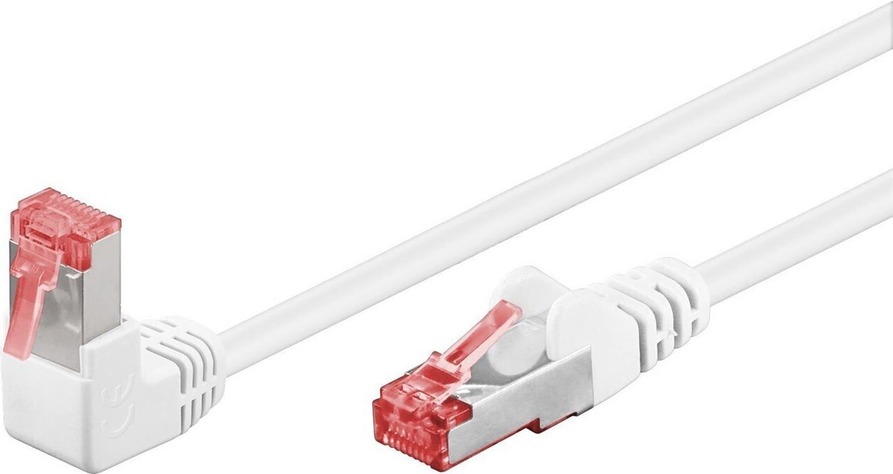 CAT 6 patchcable 1x 90ÃÂ°angled, S/FTP (PiMF), white, 5 m - latch on top, LSZH halogen-free, copper