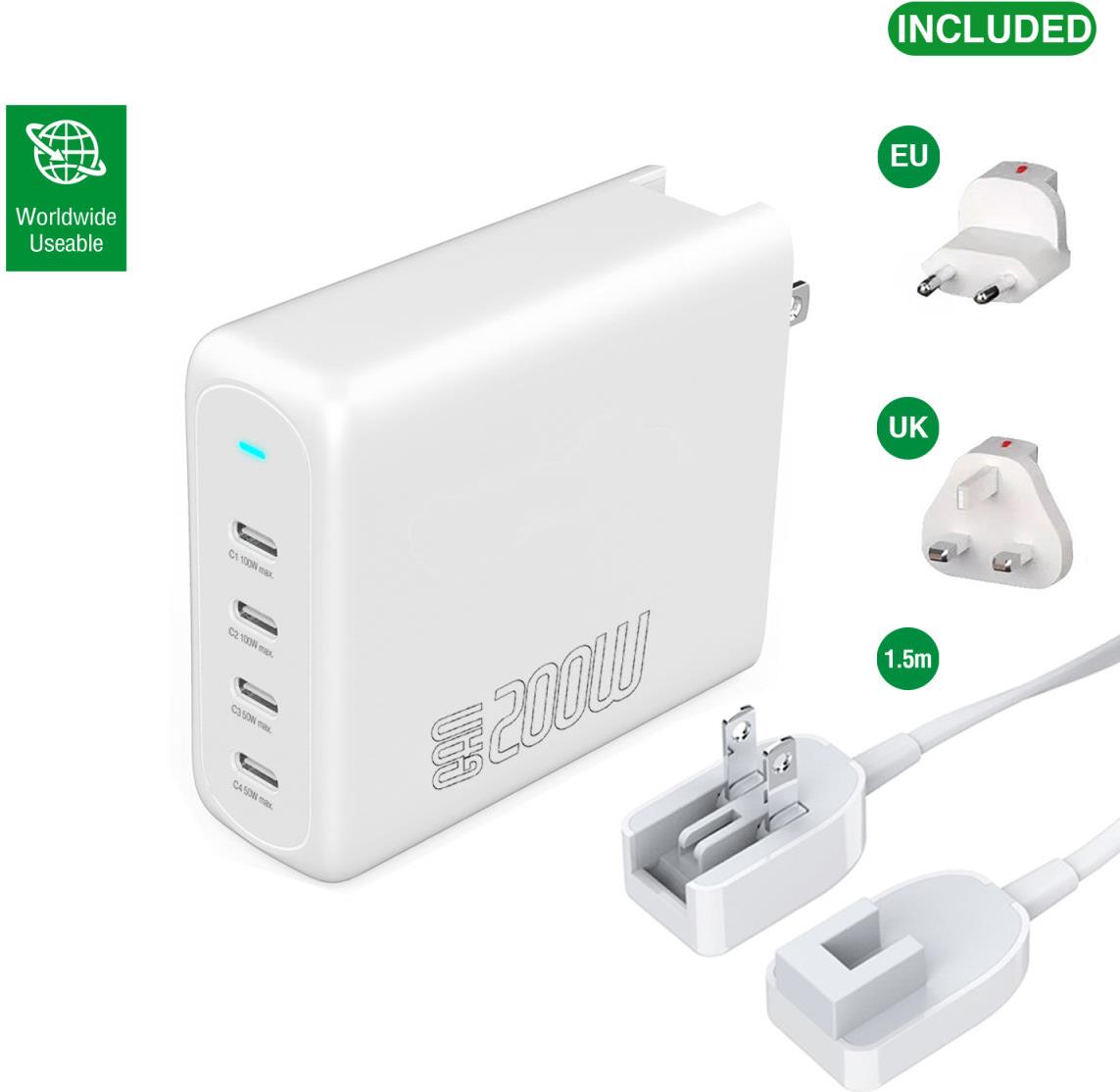 4Smarts Charger GaN Flex Pro, 200W, 4x USB-C ports - White