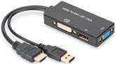 HDMI converter cablee - HDMI - DP+DVI+VGA M-F/F/F - 0 -2m - 3 in 1 Multi-Media - Black - Gold