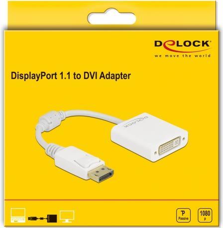 Delock Adattatore DisplayPort 1.1 maschio a DVI femmina passivo bianco