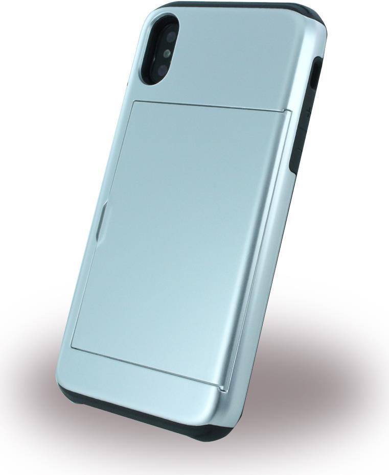 Slid Style - Karten Fach Hardcover - Apple iPhone X - Silber