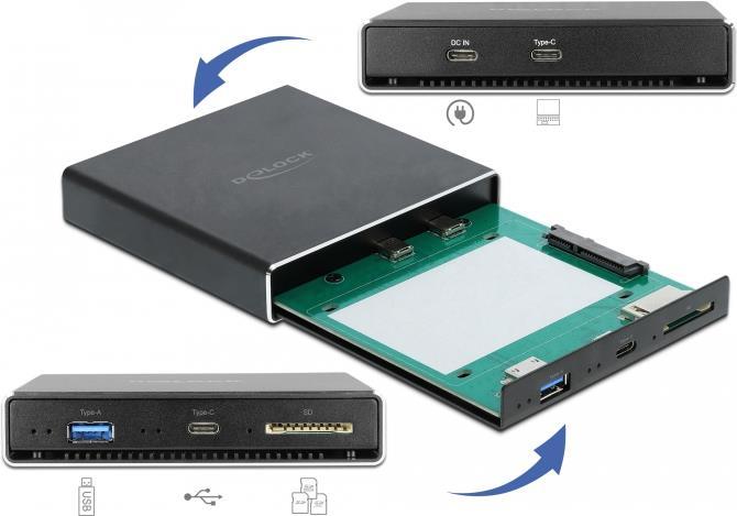 Delock Alloggiamento esterno per HDD/SSD SATA da 2,5" con porta USB-C, tipo A aggiuntiva e slot SD