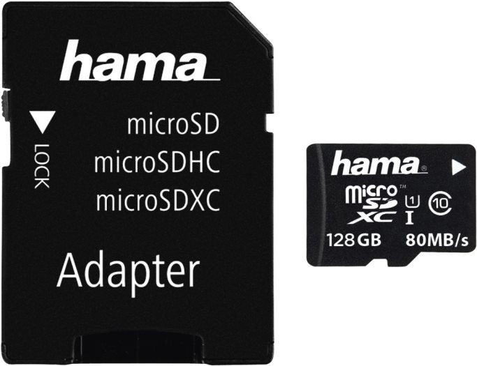 Hama 128GB microSDXC UHS-I Classe 10 (Hama 128GB MicroSDHC Card with SD Adapter, Class 10 UHS-I, Up to 80MB/s)