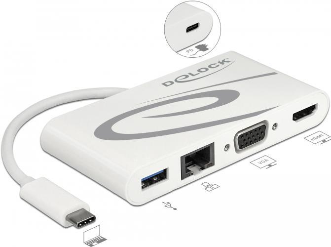Delock USB Type-C 3.1 Dockingstation HDMI 4K 30 Hz + VGA + LAN + USB PD (87731)