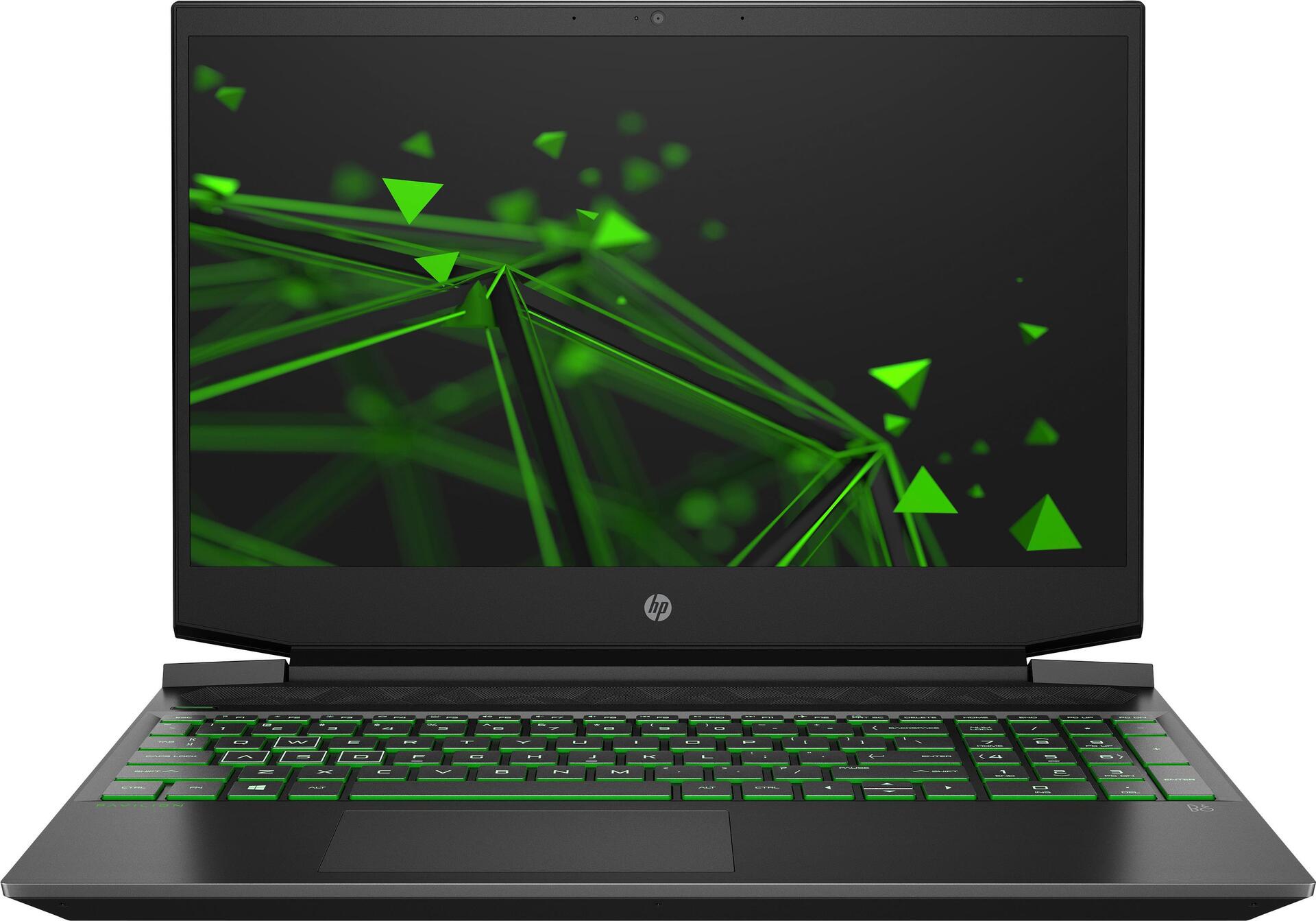 HP Pavilion Gaming 15-ec0405ng - Ryzen 5 3550H / 2,1 GHz - FreeDOS - 8GB RAM - 512GB SSD NVMe - 39,6 cm (15.6) SVA 1920 x 1080 (Full HD) - GF GTX 1050 / Radeon RX Vega 8 - Wi-Fi, Bluetooth - nachtschwarz, Chrome Green (Logo), Lack - kbd: Deutsch (8EX