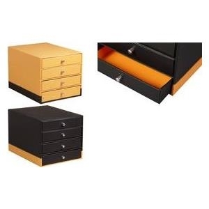 RHODIA Schubladenbox, aus Kunstleder, 4 Schübe, schwarz Maße: (B)248 x (T)327 x (H)228 mm, Griffknöpfe aus Metall, - 1 Stück (118866C)