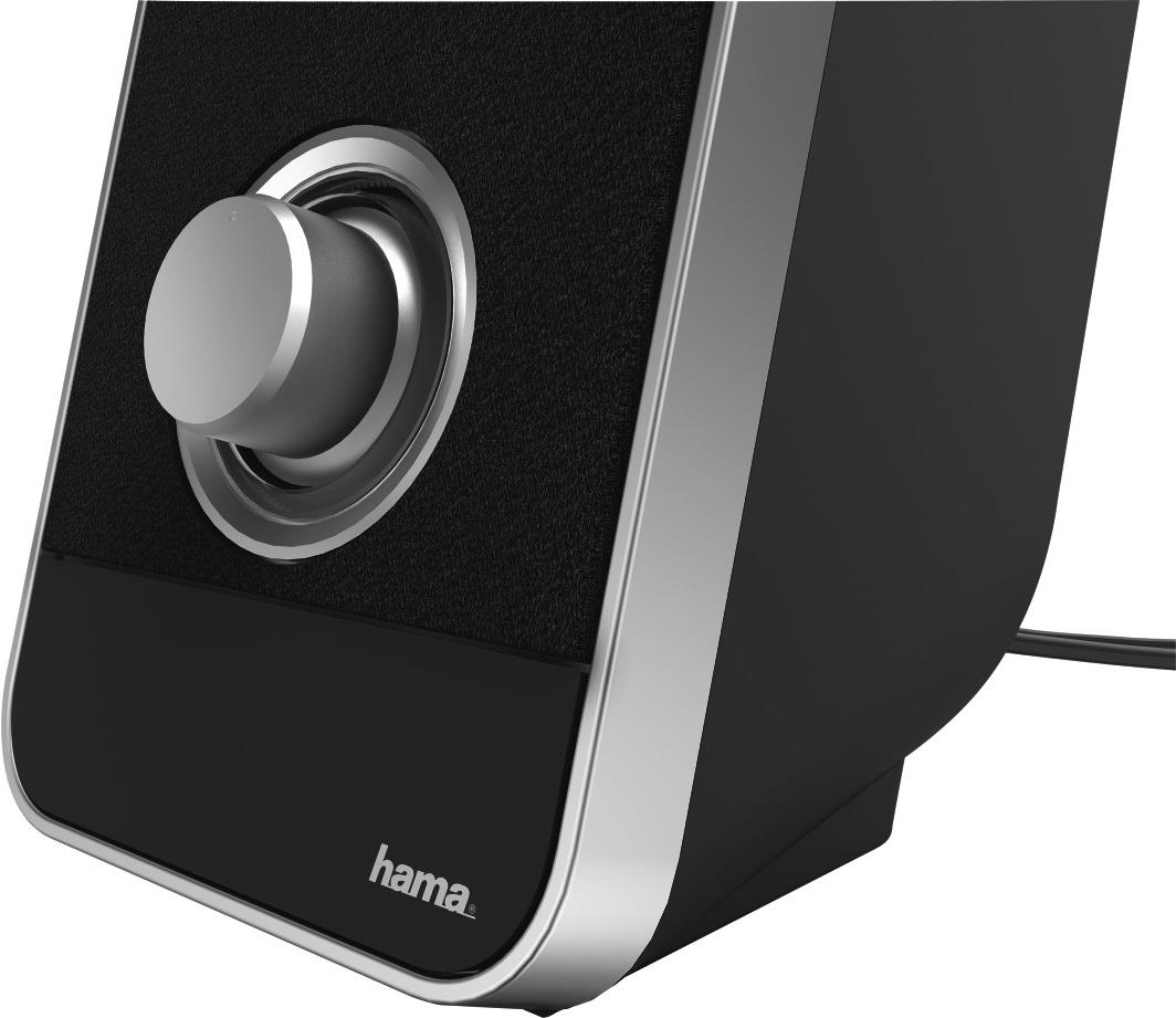 Hama Sonic LS-206 Nero, Argento 6 W (Hama Sonic LS-206 2.0 Speaker System, 3.5 mm Jack, USB-A for Power, Backlit Volume Control)