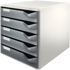 LEITZ Schubladenbox Post-Set, 5 Schübe, lichtgrau/dunkelgrau für Format DIN A4, Schubladen mit Auszugsstopp, auto- (5280-00-89)