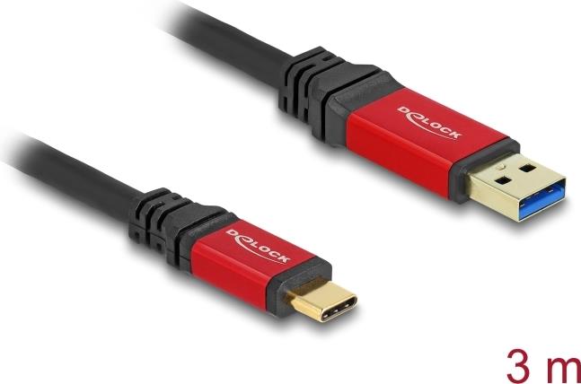 Delock Cavo USB da 10 Gbps USB Tipo A maschio a USB Tipo C maschio 3 m rosso in metallo