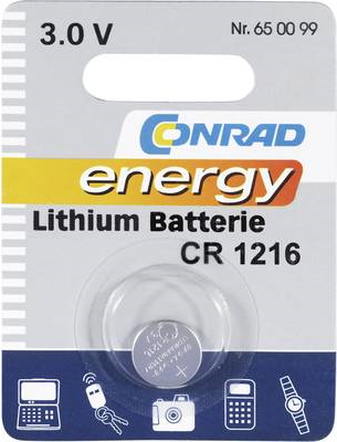 CONRAD ENERGY Knopfzelle CR 1216 Lithium CR1216 25 mAh 3 V 1 St. (650099)