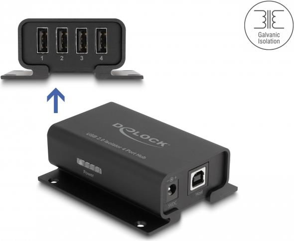 Delock Hub isolatore USB 2.0 a 4 porte con isolamento da 5 kV per linee dati