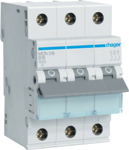 Interruttore automatico Hager 3 poli 16 A MCN316 (MCN316)