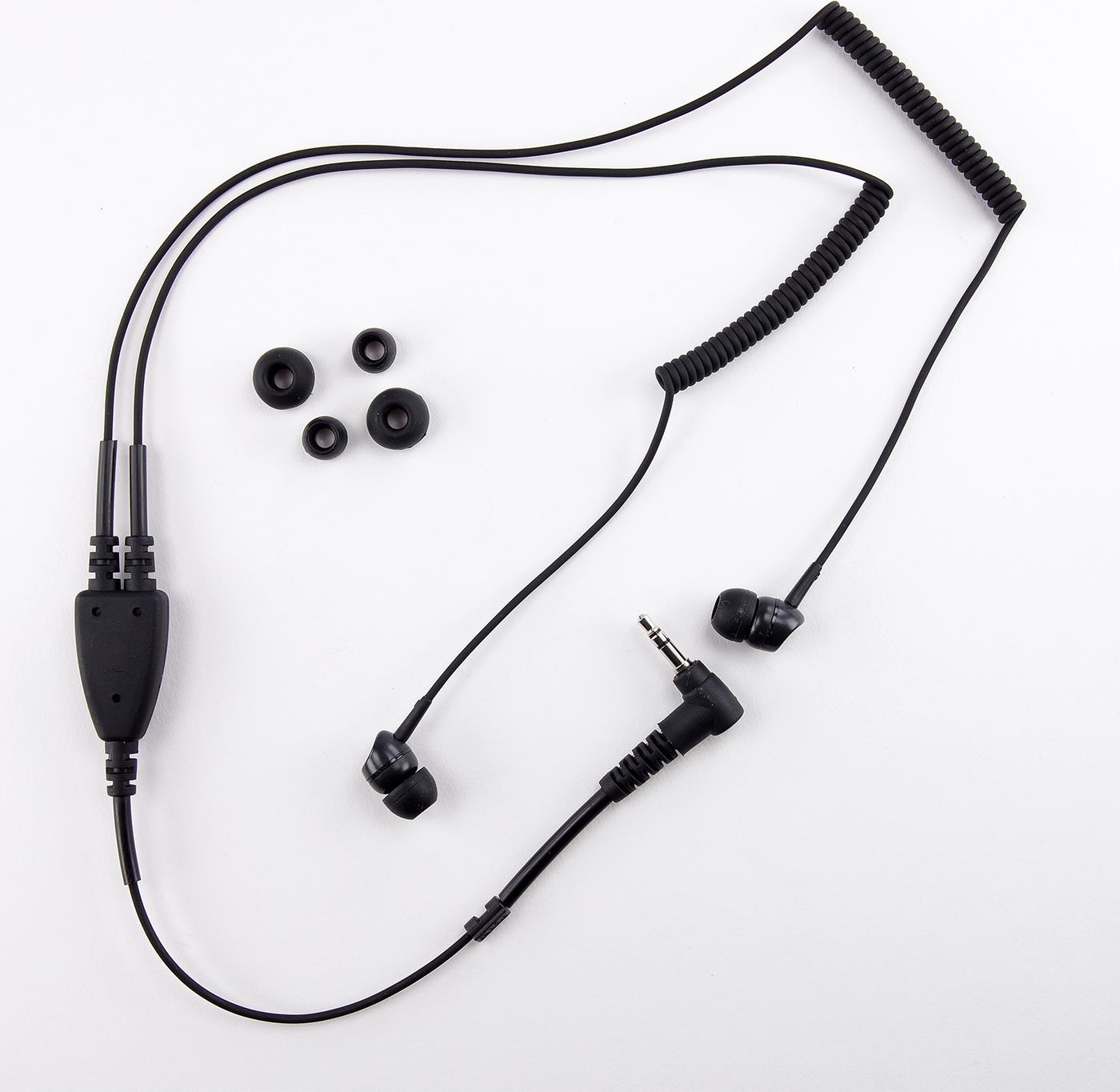 Stop Noise zweiseitiger Ohrhörer mit Wendelkabel und 3,5 mm Winkelstecker (3 polig) zum Anschluss z.B. an Mikrofon/PTT-Kombination (B16719) (2.131.11.7)