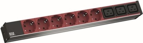 Auftragsbezogen nicht Stornierbar 19" 1HE Steckdosenleiste 6x Schutzkontaktsteckdosen rot 3x IEC320 C19 rot 20m H05VV-F 3G1