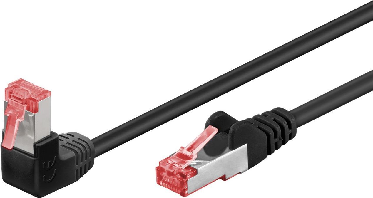 CAT 6 patchcable 1x 90ÃÂ°angled, S/FTP (PiMF), black, 3 m - latch on top, LSZH halogen-free, copper