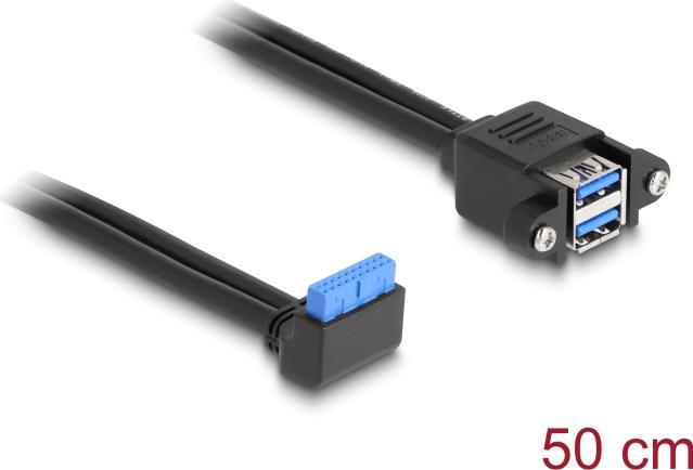 Cavo Delock Presa su palo USB 5 Gbps angolata a 90Ã‚Â° su 2 x prese USB 5 Gbps Tipo A per installazione 50 cm