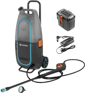 GARDENA Set Hochdruckreiniger AquaClean Li-40/60: Akku-Flächenreiniger mit abnehmbarem 14-L-Tank, inkl. Hahnverbinder für den Schlauchbetrieb (9341-20)