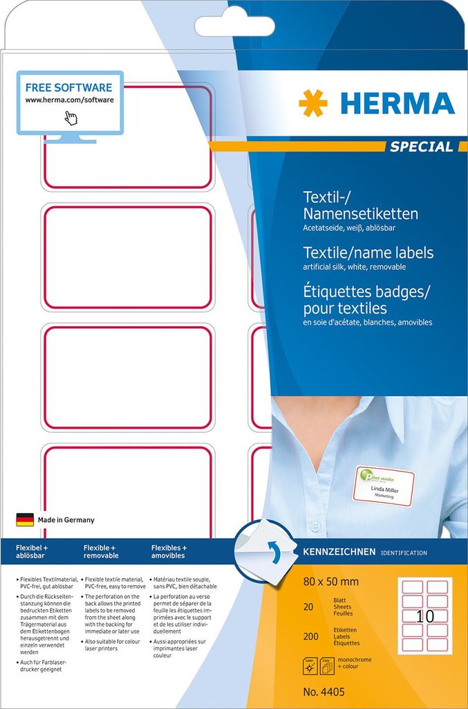 HERMA Etichette nominative speciali - Etichette nominative autoadesive - Bianco/Rosso - 80 x 50 mm 200 etichetta(e) (20 fogli x