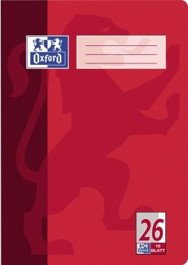 Oxford Schulheft, DIN A4, Lineatur 26 - kariert, 16 Blatt 90 g-qm, mit Rand - weiß, verstärkter Umschlag, rot (384401626)
