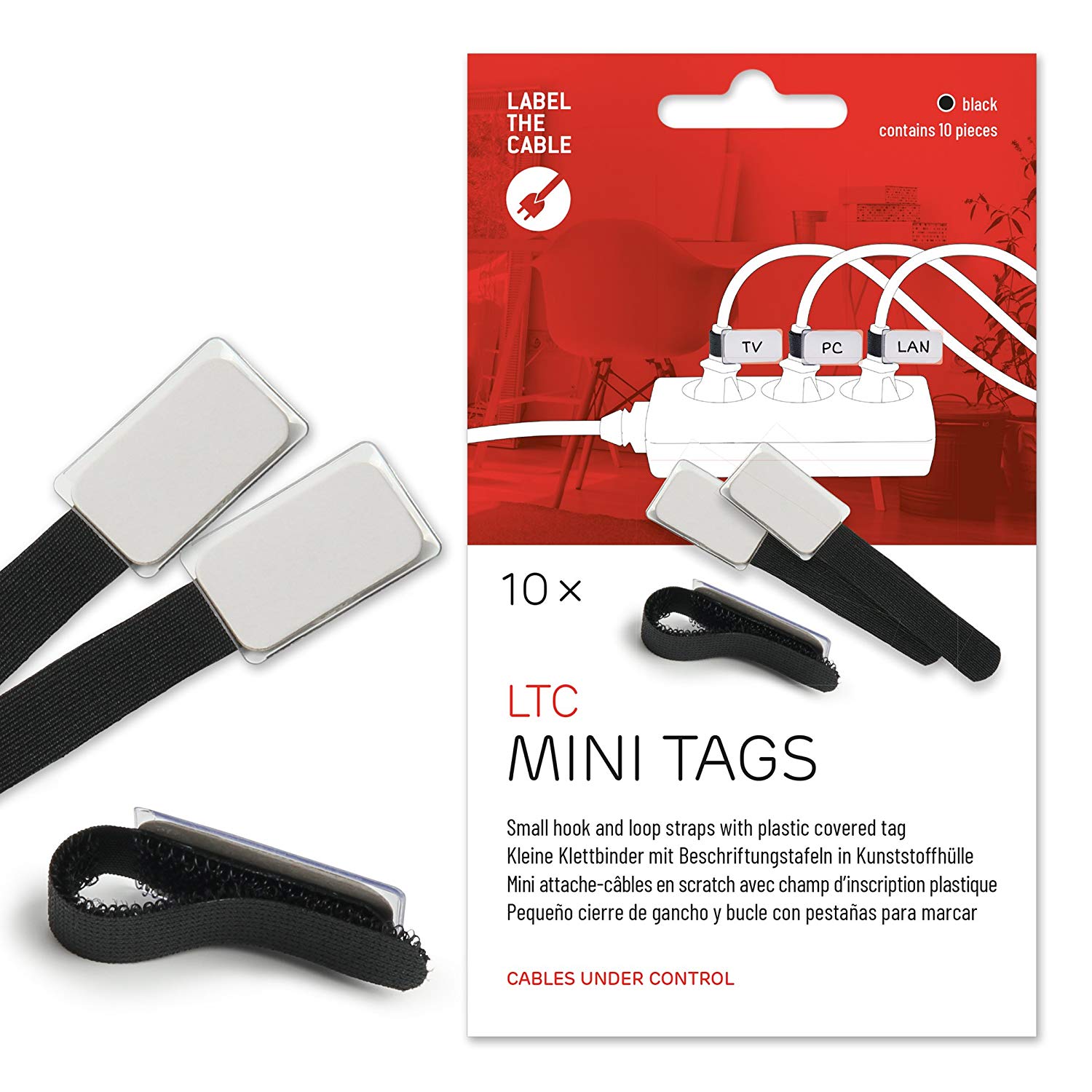 LABEL THE CABLE LTC MINI - Haltegurt - Schwarz (Packung mit 10) (LTC 2510 MINI BK)
