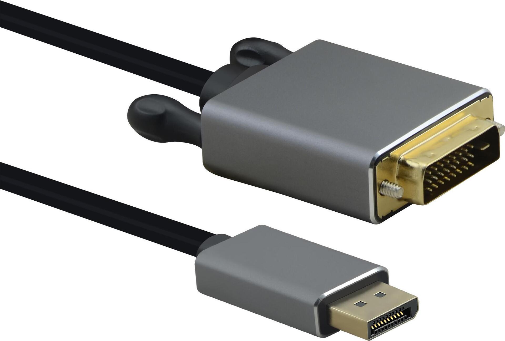 Cavo di collegamento Helos, spina DisplayPort/spina DVI, PREMIUM, 1,0 m, nero