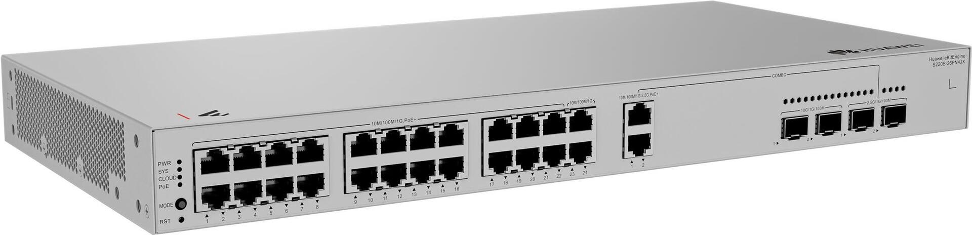 HUAWEI eKit S220S Series S220S-26PN4JX Gestito L2 Gigabit Ethernet (10/100/1000) Supporto Power over Ethernet (PoE) 1U Grigio