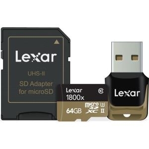 Lexar Professional - Flash-Speicherkarte (microSDXC-an-SD-Adapter inbegriffen) - 64 GB - UHS Class 3 / Class10 - 1800x - microSDXC UHS-II
