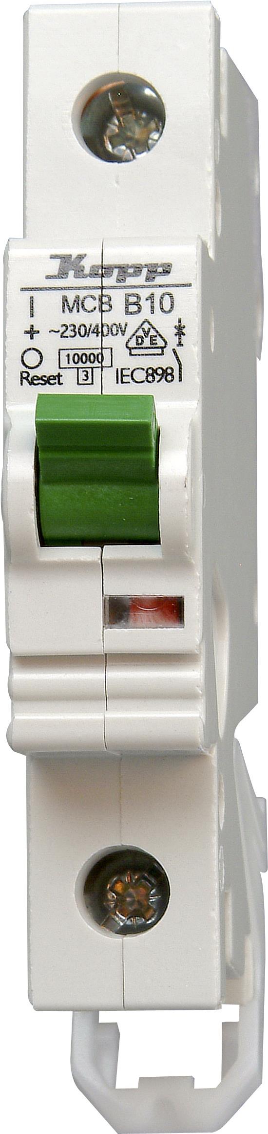Kopp Sicherungen. Eingangsspannung: 230 - 400 V, Nennstrom: 10 A, AC Eingangsfrequenz: 50 Hz. Schutzschaltertyp: Miniature circuit breaker, Typ: B-type, Internationale Schutzart (IP-Code): IP20. Tiefe: 68 mm (721000006)