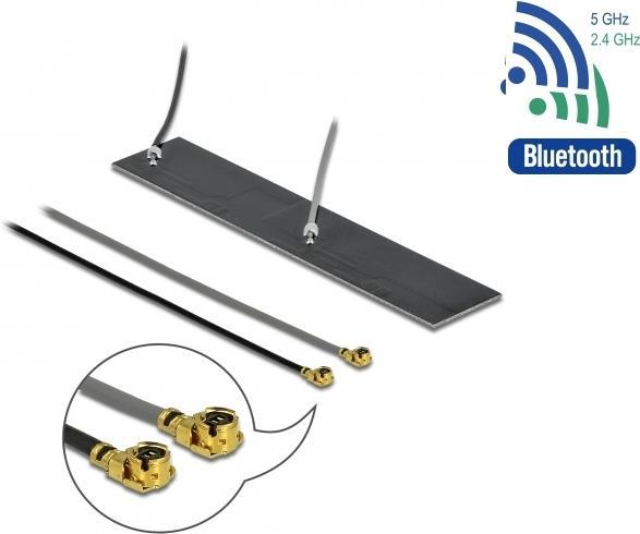 Delock WLAN 802.11 ac/ax/a/h/b/g/n doppia antenna 2x MHF I plug 2.2 - 4.0 dBi 2 x 15 cm PCB interno montaggio adesivo