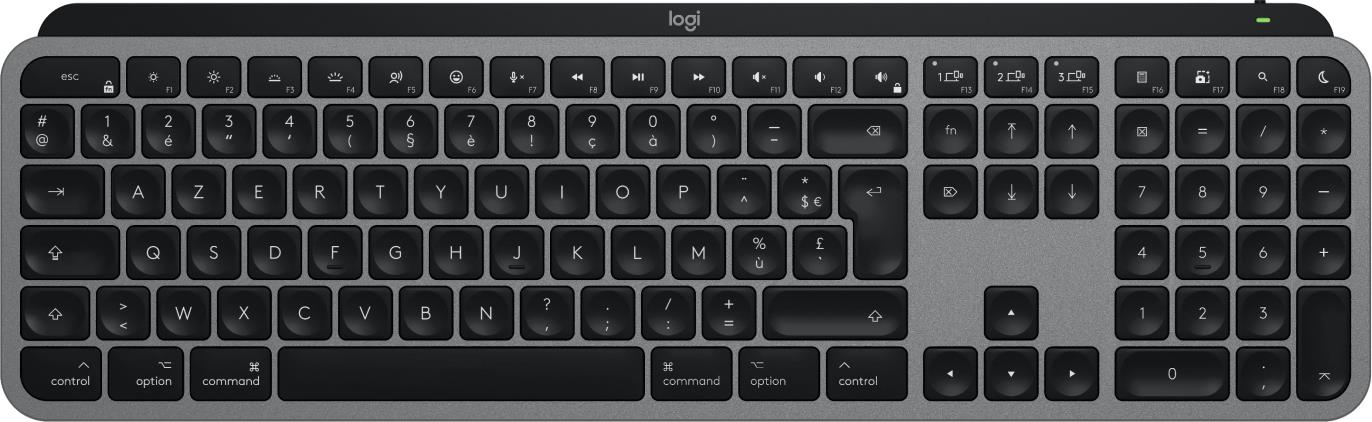 Logitech MX Keys S for Mac tastiera Ufficio RF senza fili Bluetooth AZERTY Francese Alluminio Nero