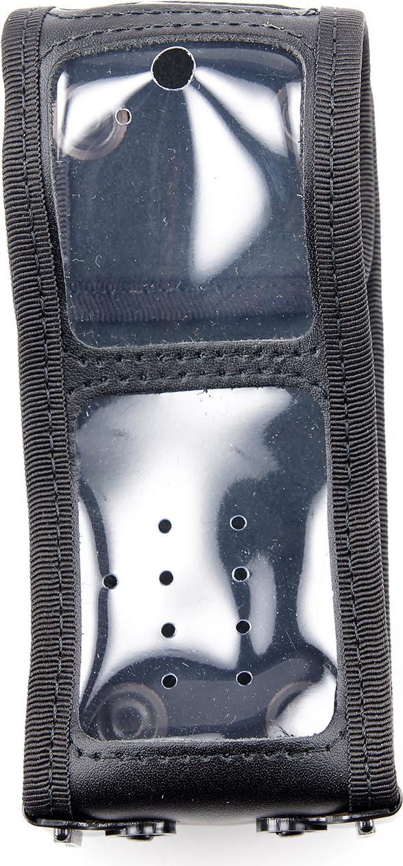 Peter Jones Weichledertasche für Sepura STP8/9000 mit Standfuß und Gürtelschlaufe passend für alle Akkutypen durch seitliche Gummieinsätze,geformte Unterseite als Standfuß, frontseitige PVC-Sicht-fenster für Tastatur und Display, breite Leder-Gürtel-