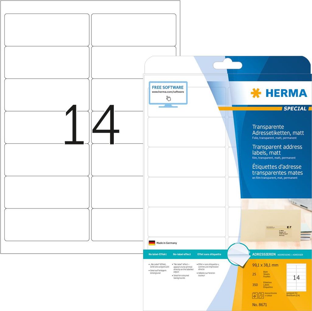 HERMA 8671 etichetta per corrispondenza Trasparente (HERMA Special - adresseetiketter - mat)