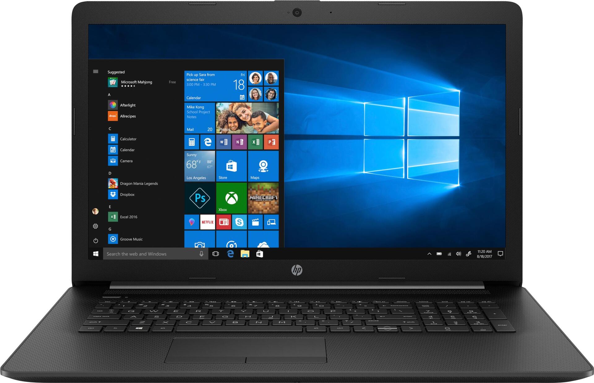 HP 17-by0603ng - Pentium Gold 4417U / 2,3 GHz - Win 10 Home 64-Bit - 8GB RAM - 512GB SSD NVMe - DVD-Writer - 43,9 cm (17.3) 1600 x 900 (HD+) - HD Graphics 610 - Bluetooth - Jet Black, Netzstrickmuster mit Struktur - kbd: Deutsch (7GP48EA#ABD)